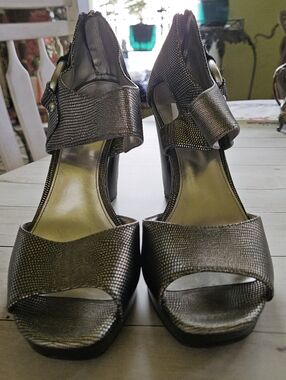 Women’s Metallic Open-Toe Heeled Sandals - Bronze - Calvin Klein